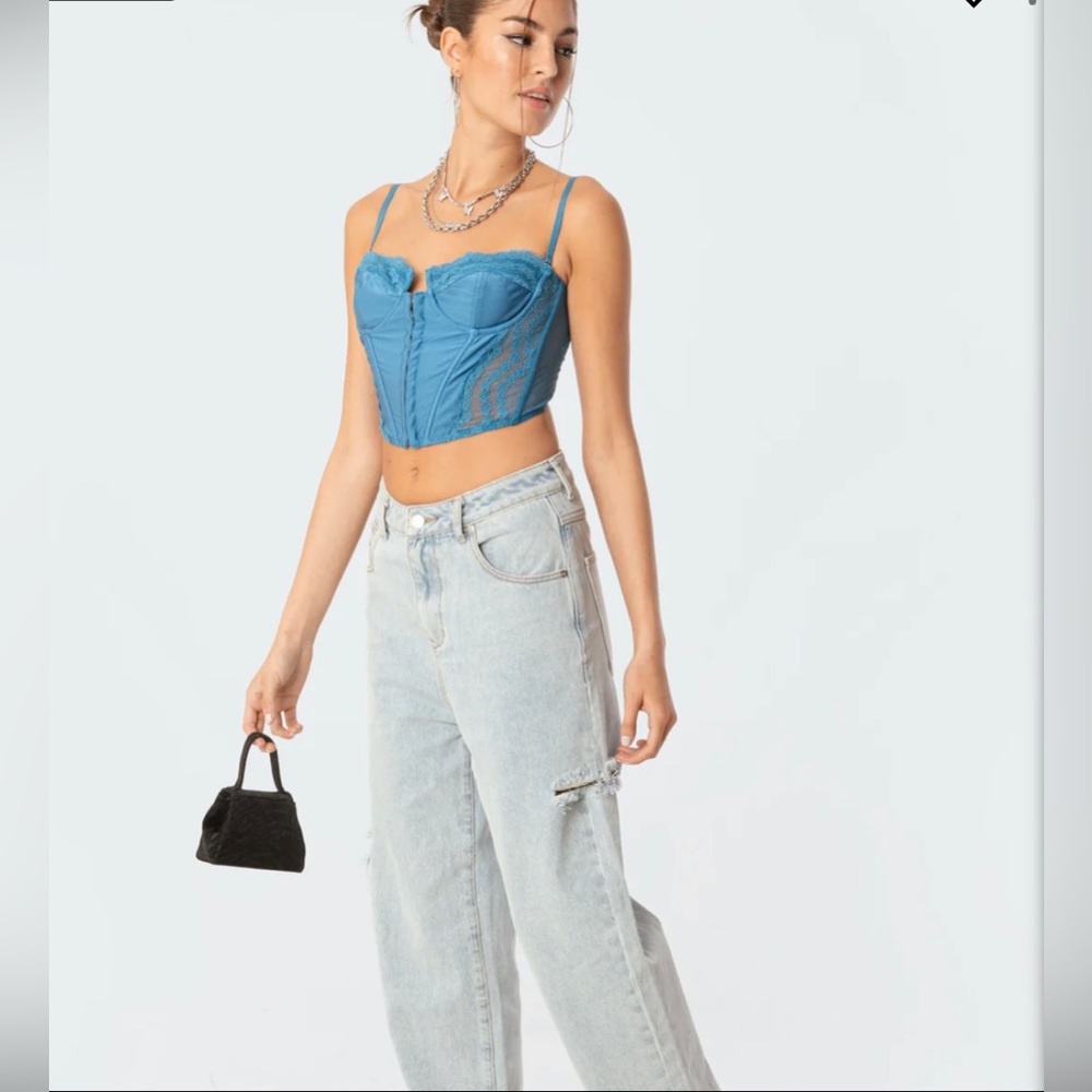 Blue lace corset top